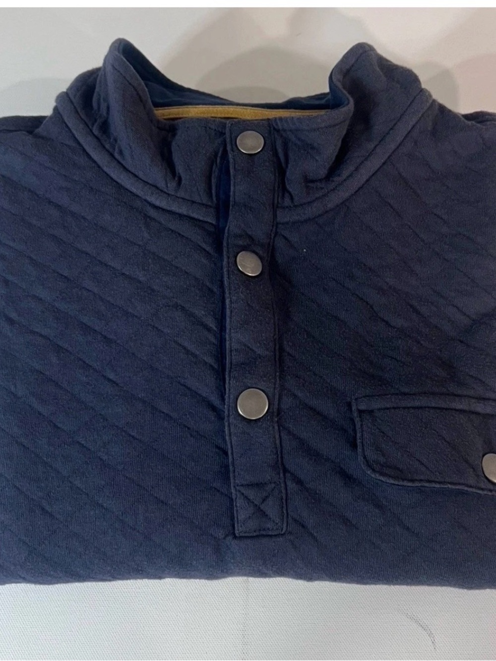 Goodfellow & Co Quilted Crewneck Pullover - Navy with Metal Snap Placket